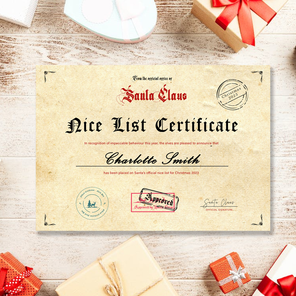 Personalised Nice List Certificate Signed By Santa